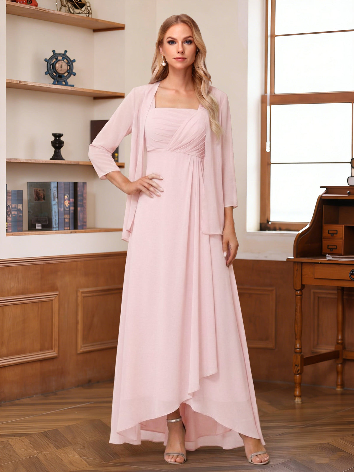 A-Line/Princess Asymmetrical Sleeveless Mother of the Bride Dresses With Ruffles & Jacket