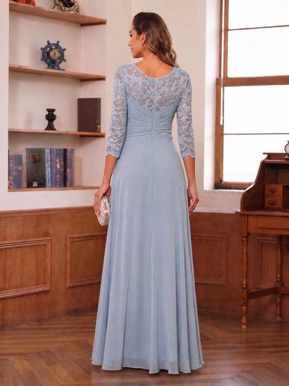 A-Line/Princess Scoop 3/4 Sleeves Mother of the Bride Dresses with Appliques & Split Side