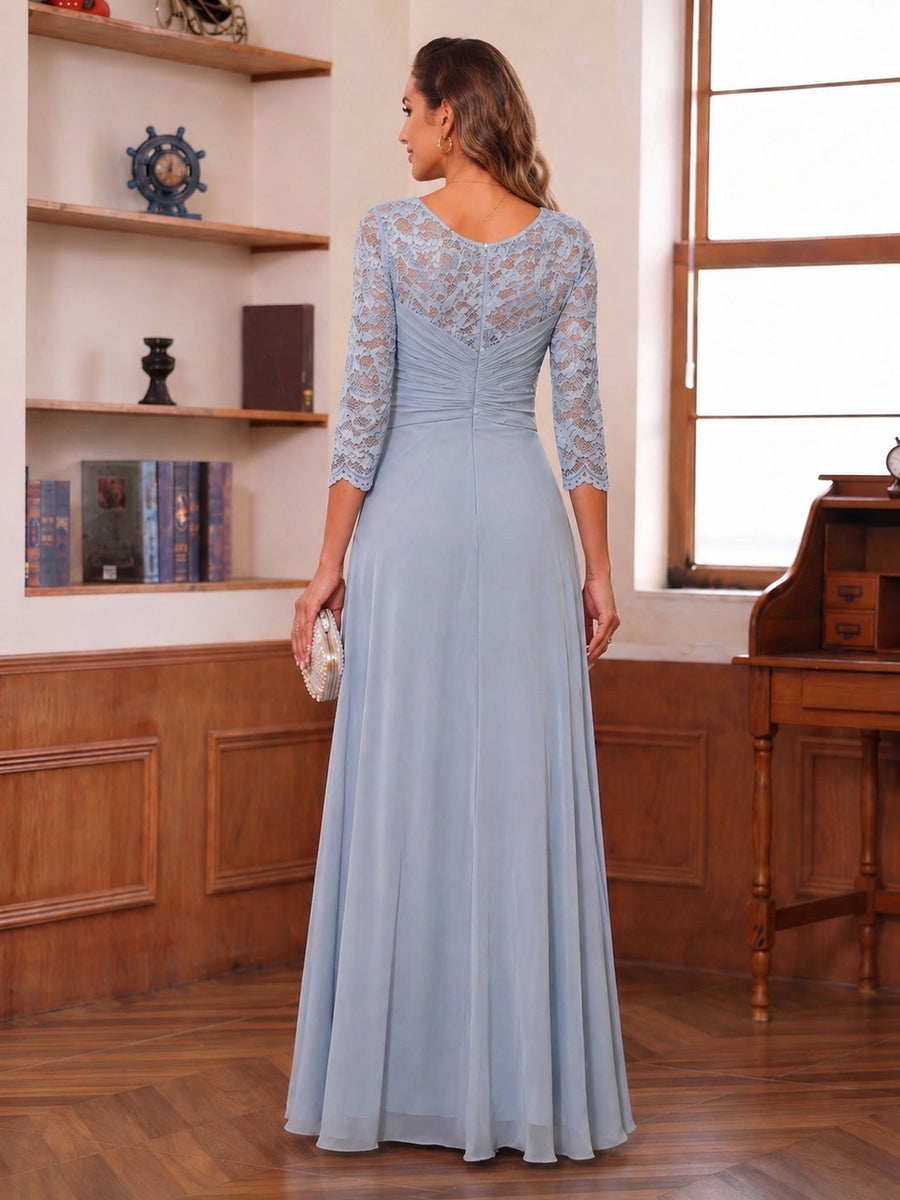 A-Line/Princess Scoop 3/4 Sleeves Mother of the Bride Dresses with Appliques & Split Side