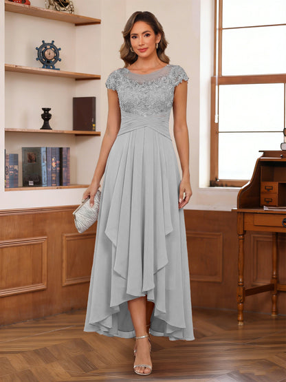 A-Line/Princess Scoop Short Sleeves Mother of the Bride Dresses with Applique & Ruffles