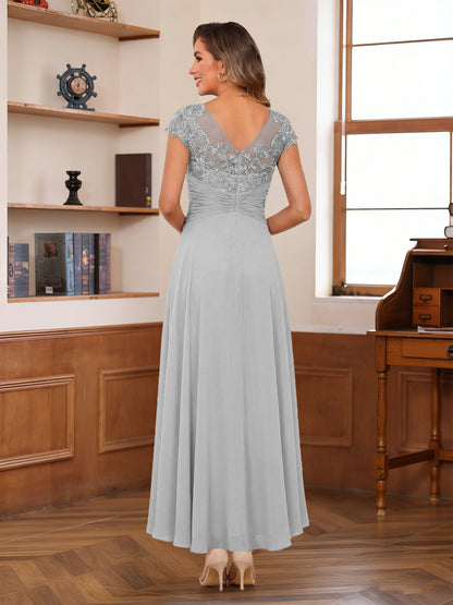 A-Line/Princess Scoop Short Sleeves Mother of the Bride Dresses with Applique & Ruffles