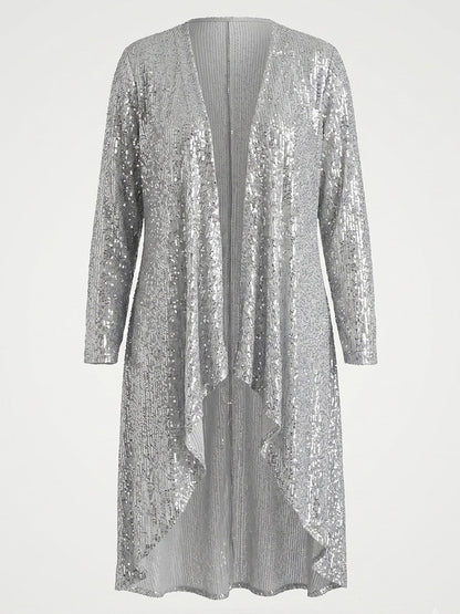 Chiffon Long Sleeves Asymmetrical Jacket With Sequins