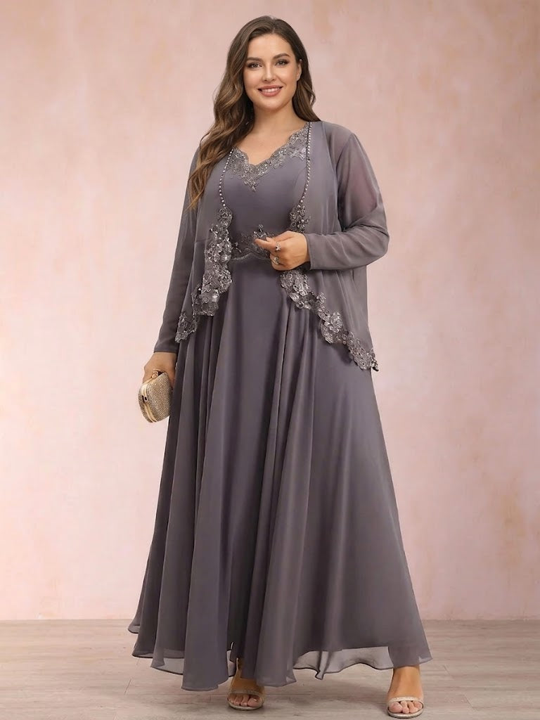 Chiffon 3/4 Sleeves Mother's Cardigan With Beading Appliques Lace