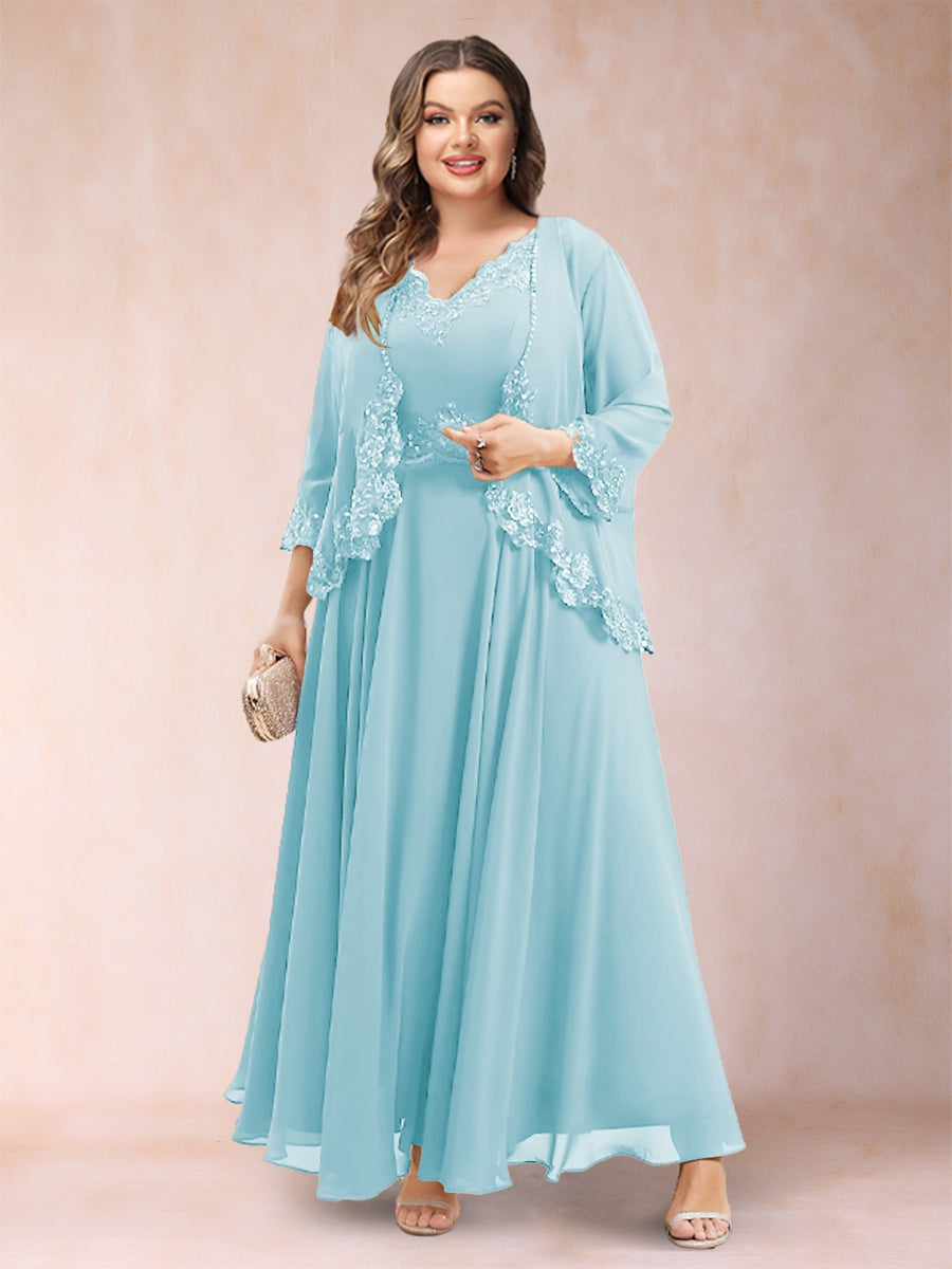 Chiffon 3/4 Sleeves Mother's Cardigan With Beading Appliques Lace