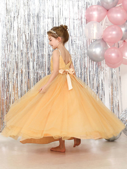 Ball-Gown Tulle Sleeveless V-Neck Floor-Length Flower Girl Dresses