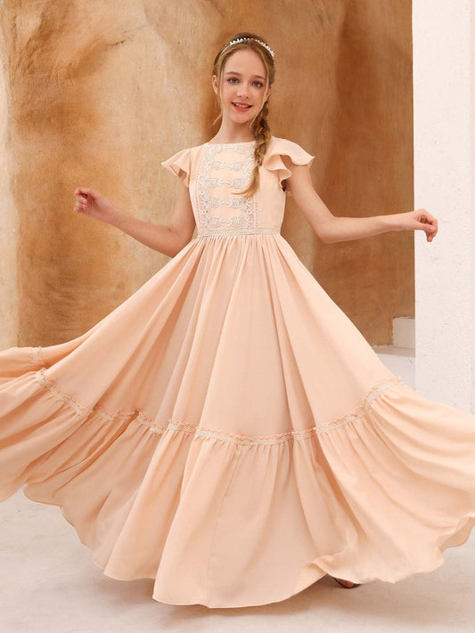 A-Line/Princess Short Sleeves Scoop Neck Floor-Length Flower Girl Dresses