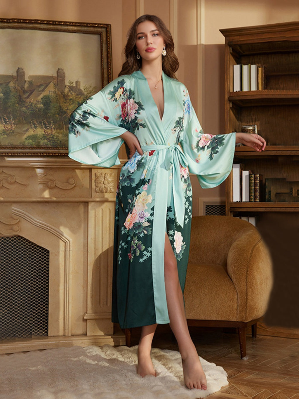 Hand Painted Colourful Floral Long Elegant Women's Robes
