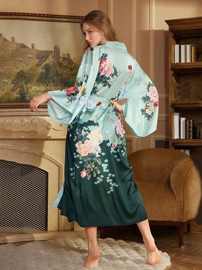 Hand Painted Colourful Floral Long Elegant Women's Robes