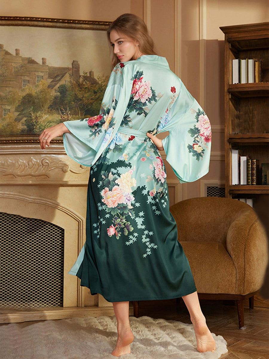 Hand Painted Colourful Floral Long Elegant Women's Robes