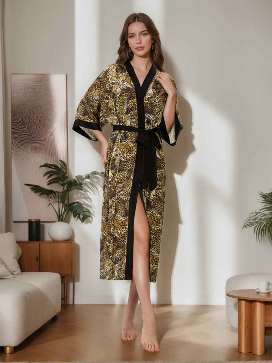 Hand Painted Wild Leopard Printed Long Women's Robes