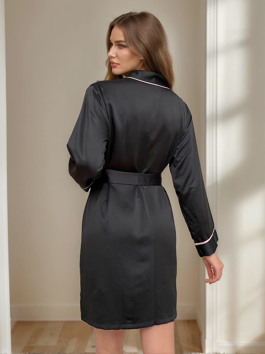 Women's V-Neck Long Sleeves Knee Length Solid Coloured Minimalist Bride Robes