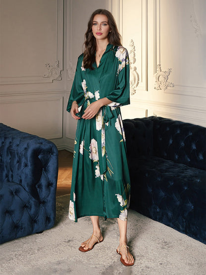 Hand Painted WaterColour Flower Tea-Length  Women's Robes