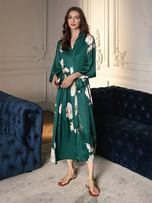 Hand Painted WaterColour Flower Tea-Length  Women's Robes