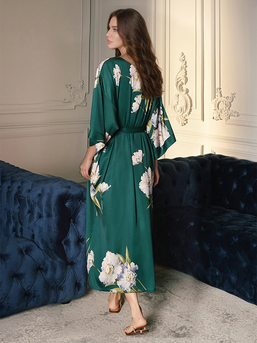 Hand Painted WaterColour Flower Tea-Length  Women's Robes