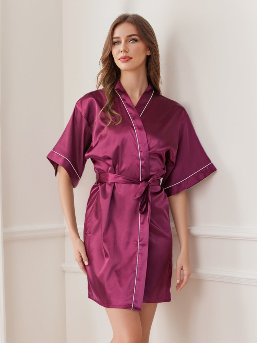 Women's Half Sleeves Short/Mini Solid Coloured Robes