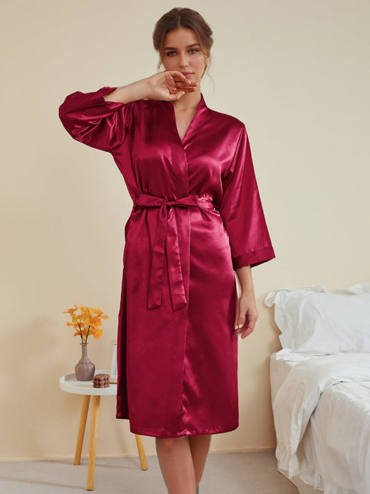 Women's 3/4 Sleeves Knee-Length Solid Coloured Casual Robes