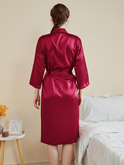 Women's 3/4 Sleeves Knee-Length Solid Coloured Casual Robes