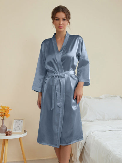 Women's 3/4 Sleeves Knee-Length Solid Coloured Casual Robes