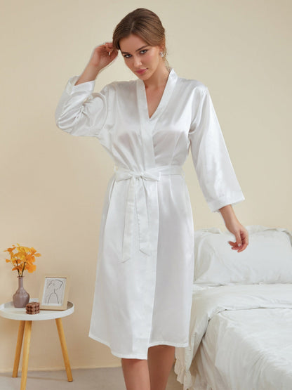 Women's 3/4 Sleeves Knee-Length Solid Coloured Casual Robes