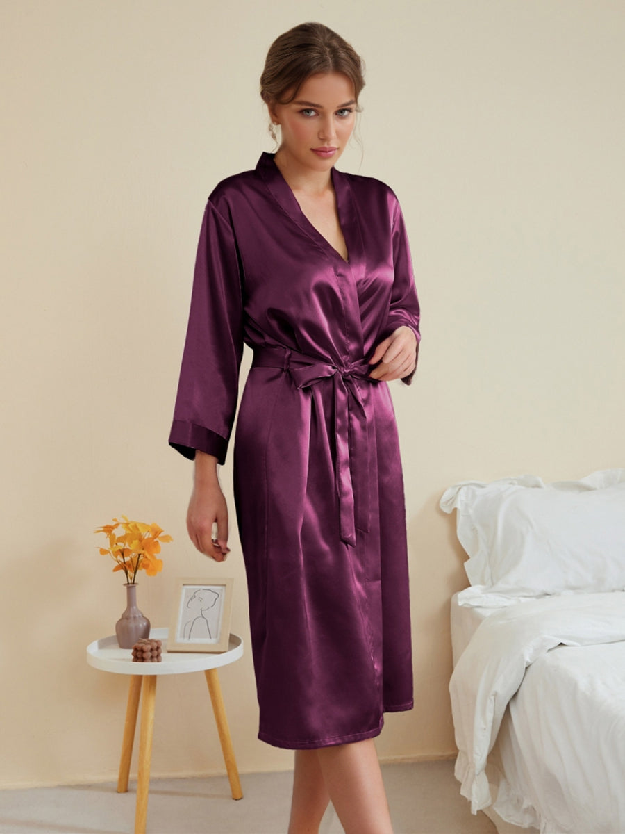 Women's 3/4 Sleeves Knee-Length Solid Coloured Casual Robes