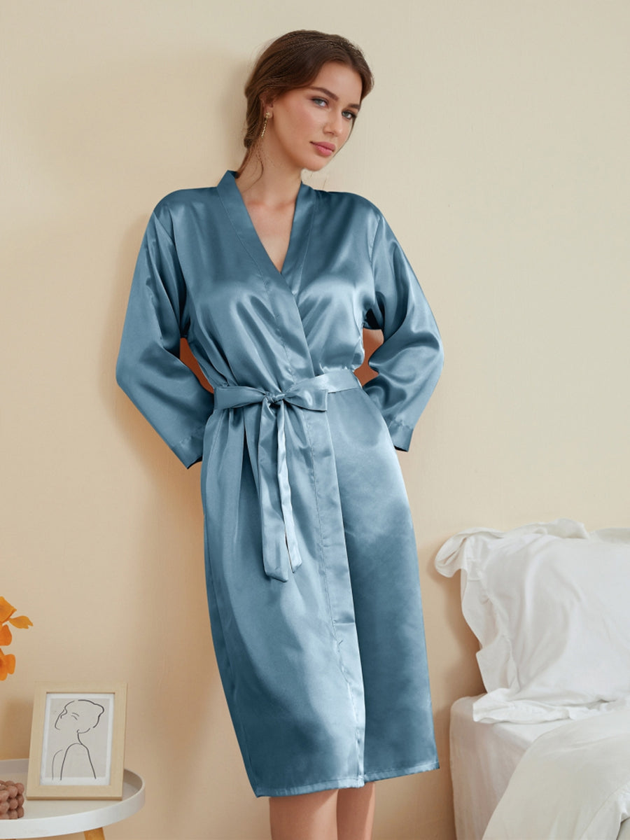 Women's 3/4 Sleeves Knee-Length Solid Coloured Casual Robes