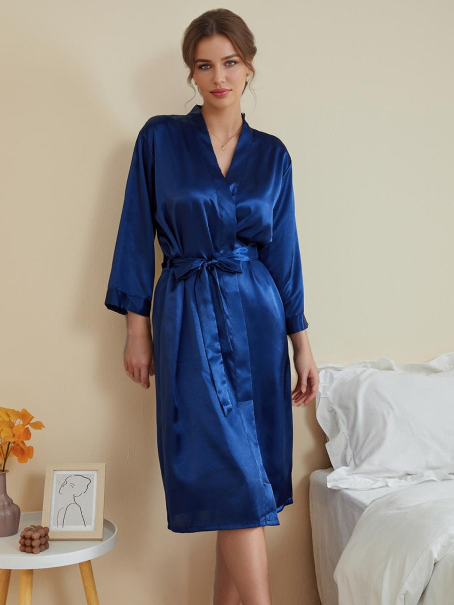 Women's 3/4 Sleeves Knee-Length Solid Coloured Casual Robes