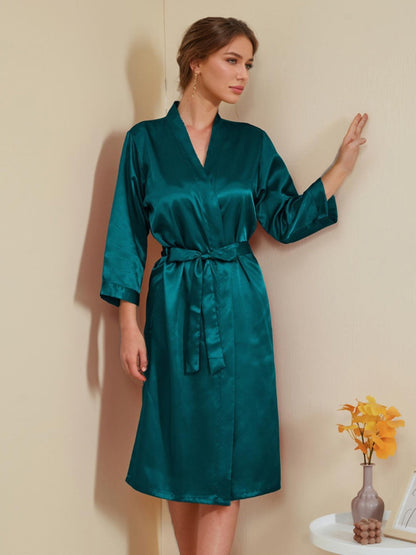 Women's 3/4 Sleeves Knee-Length Solid Coloured Casual Robes