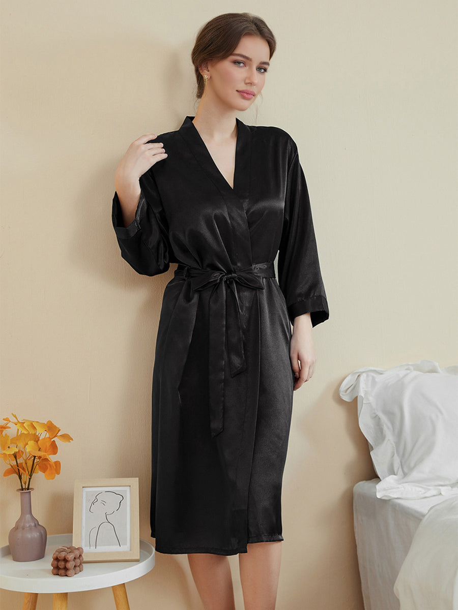 Women's 3/4 Sleeves Knee-Length Solid Coloured Casual Robes