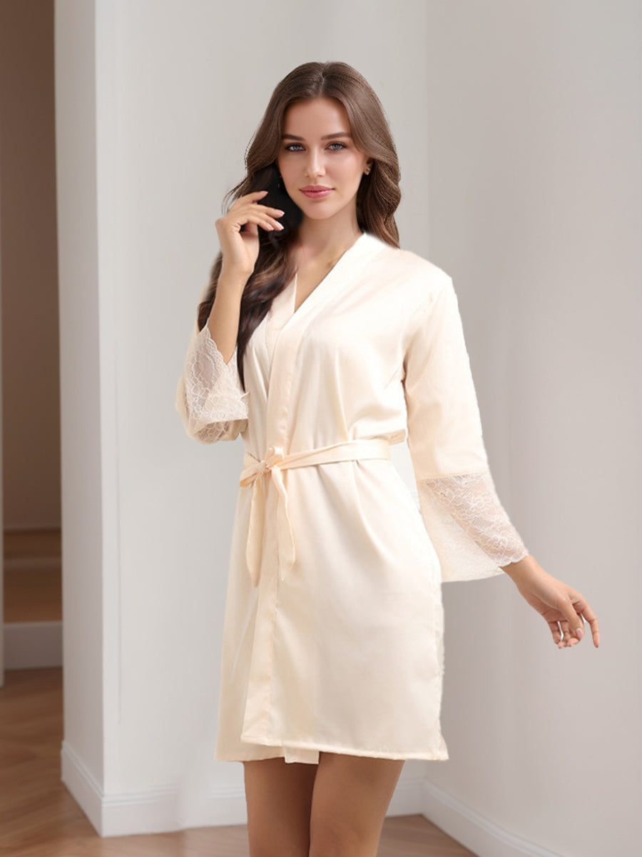 Women's Long Sleeves Short/Mini Solid Coloured Lace Elegant Robes