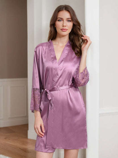 Women's Long Sleeves Short/Mini Solid Coloured Lace Elegant Robes