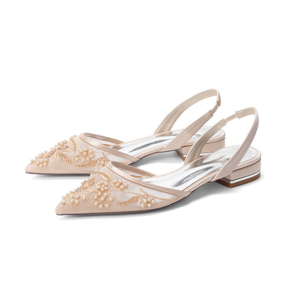 Women's Silk Satin With Lace Closed Toe Ankle Strap Flat Heel Evening Shoes
