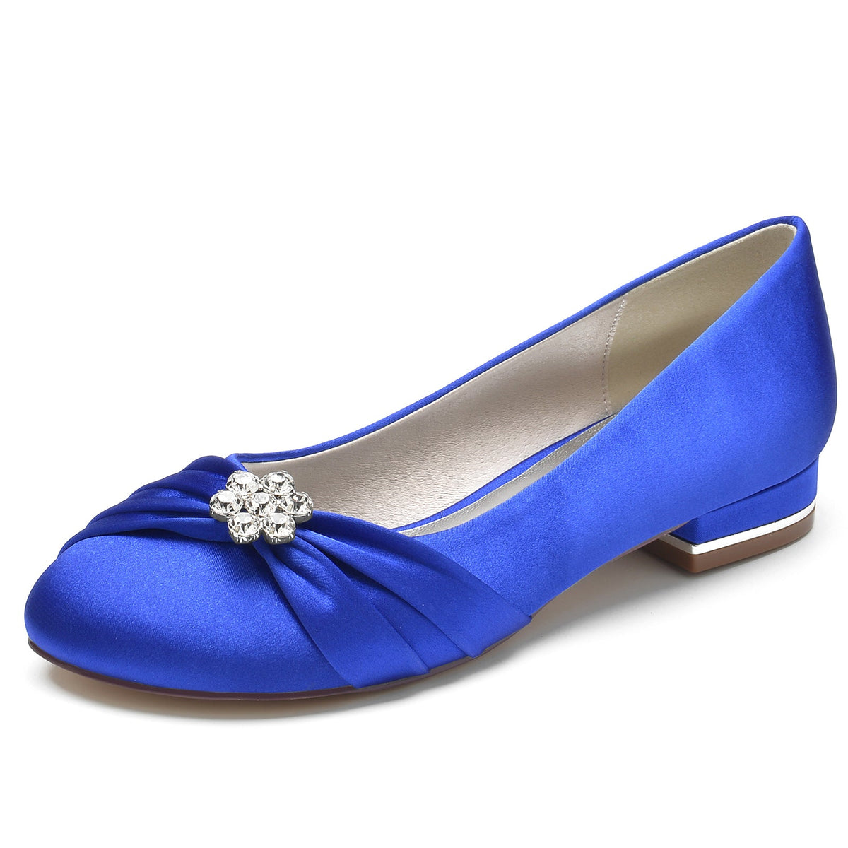 Women's Silk Satin With Pearl Flower Rhinestone Closed Toe Flat Heel Party Shoes