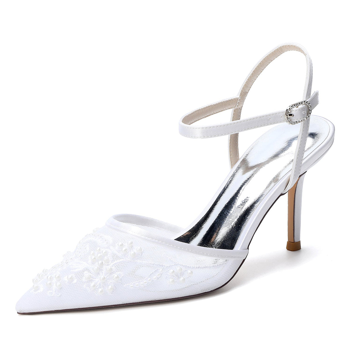 Women's Lace Silk Satin With Ankle Strap Closed Toe Stiletto Heel Evening Shoes