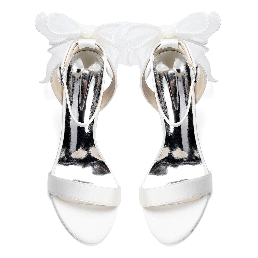 Women's Silk Satin With Peep Toe Ankle Strap Chunky Heel Evening Shoes With Bowknot