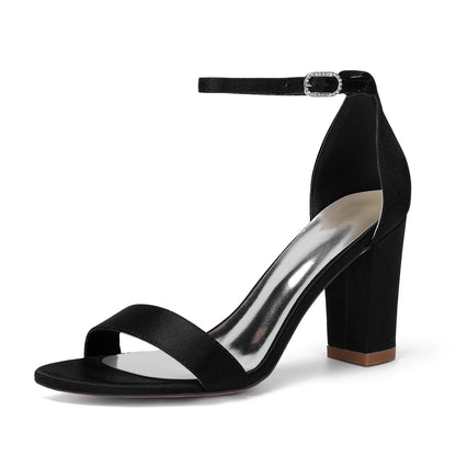 Women's Silk Satin With Peep Toe Ankle Strap Chunky Heel Evening Shoes