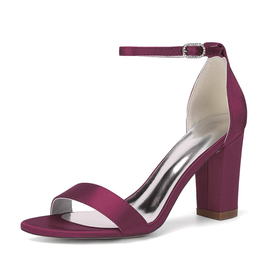 Women's Silk Satin With Peep Toe Ankle Strap Chunky Heel Evening Shoes