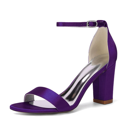 Women's Silk Satin With Peep Toe Ankle Strap Chunky Heel Evening Shoes