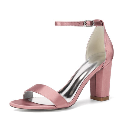 Women's Silk Satin With Peep Toe Ankle Strap Chunky Heel Evening Shoes