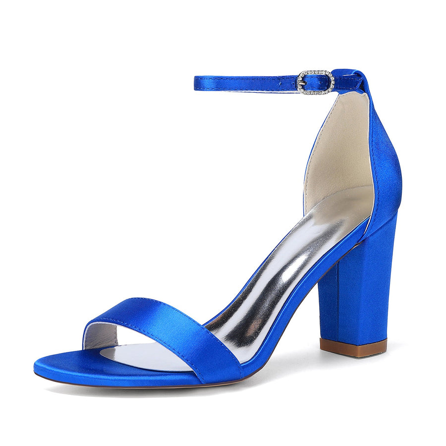 Women's Silk Satin With Peep Toe Ankle Strap Chunky Heel Evening Shoes