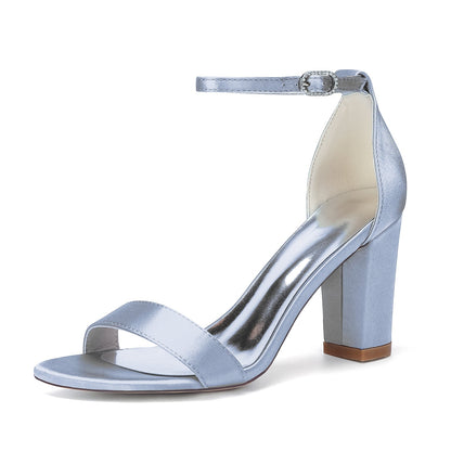 Women's Silk Satin With Peep Toe Ankle Strap Chunky Heel Evening Shoes