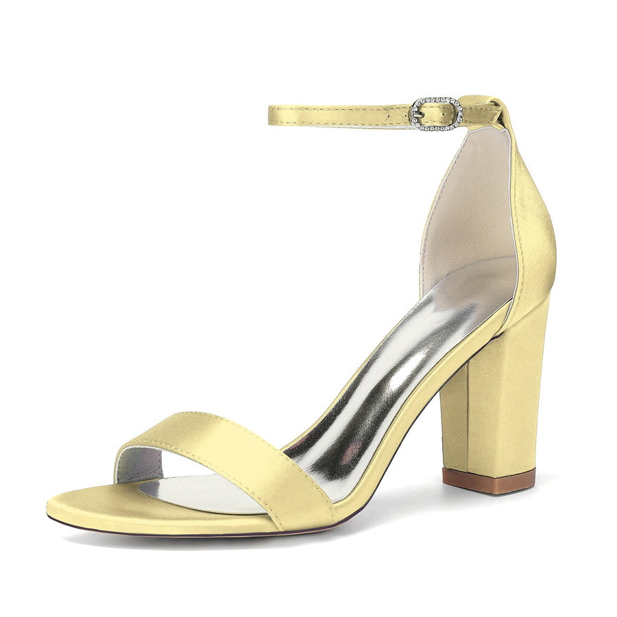 Women's Silk Satin With Peep Toe Ankle Strap Chunky Heel Evening Shoes