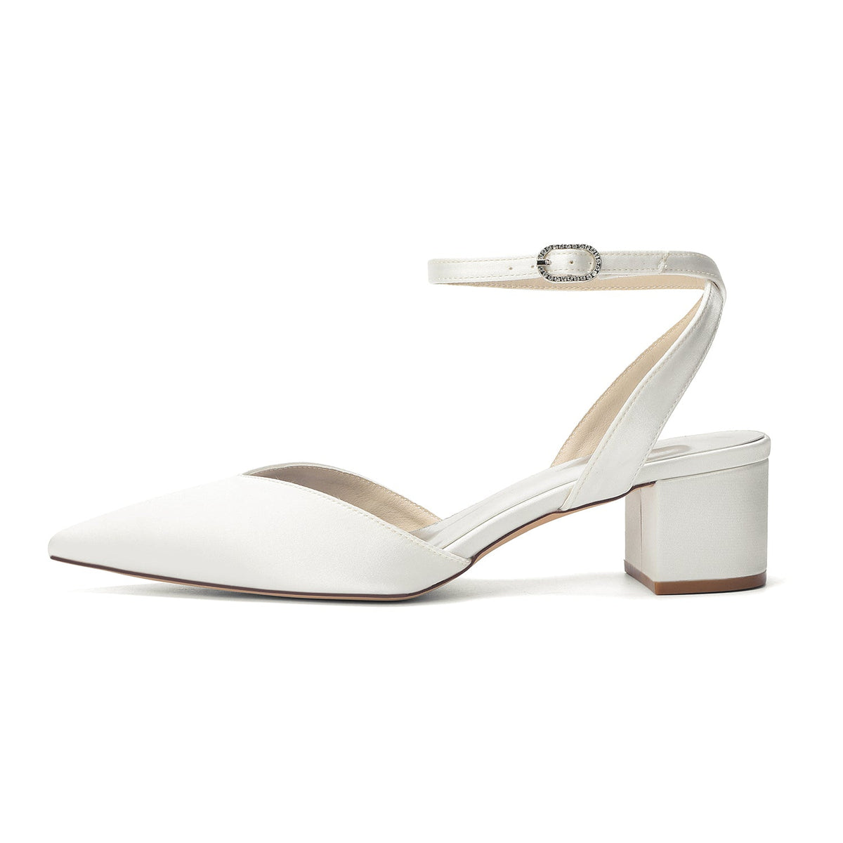 Women's Silk Satin With Closed Toe Ankle Strap Chunky Heel Evening Shoes