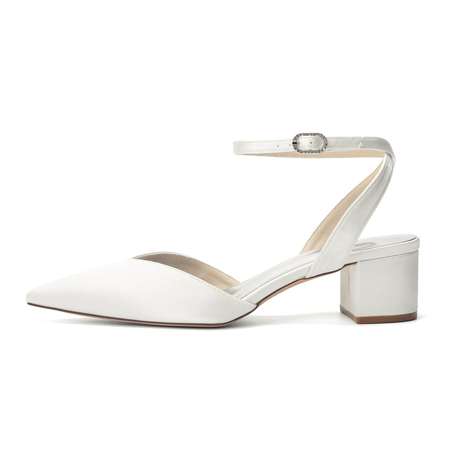 Women's Silk Satin With Closed Toe Ankle Strap Chunky Heel Evening Shoes
