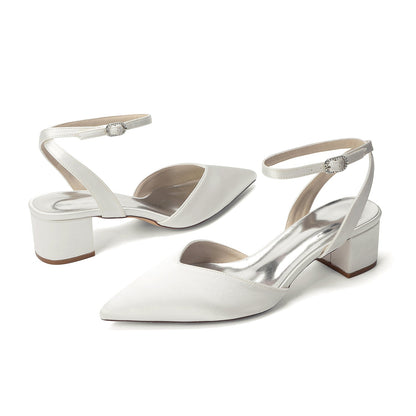 Women's Silk Satin With Closed Toe Ankle Strap Chunky Heel Evening Shoes