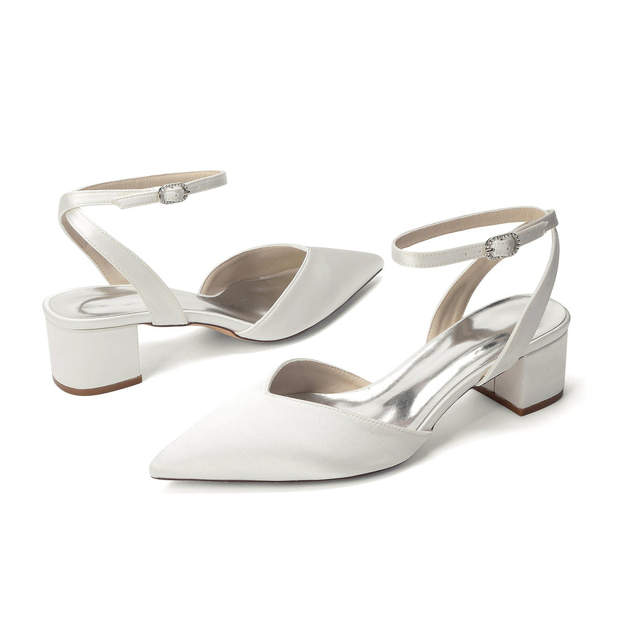 Women's Silk Satin With Closed Toe Ankle Strap Chunky Heel Evening Shoes