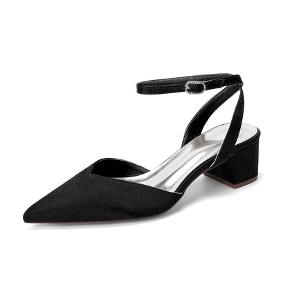 Women's Silk Satin With Closed Toe Ankle Strap Chunky Heel Evening Shoes