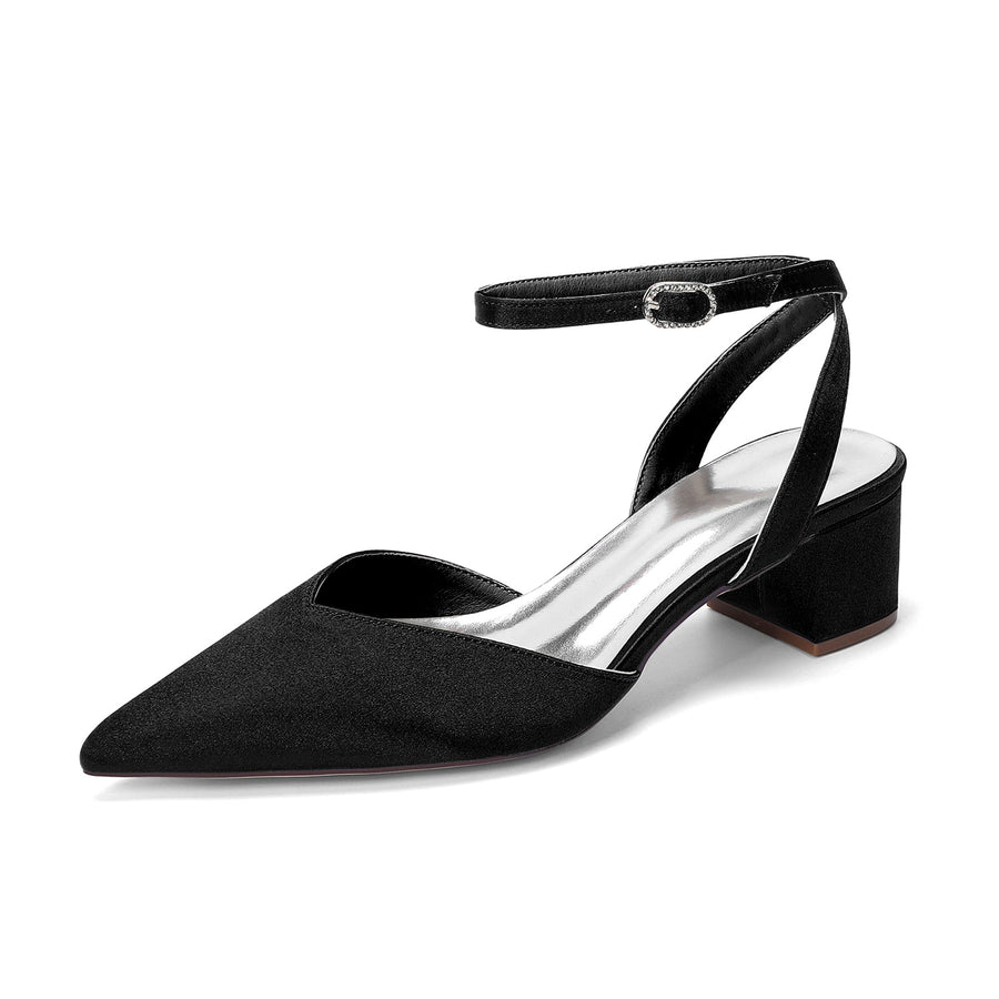 Women's Silk Satin With Closed Toe Ankle Strap Chunky Heel Evening Shoes