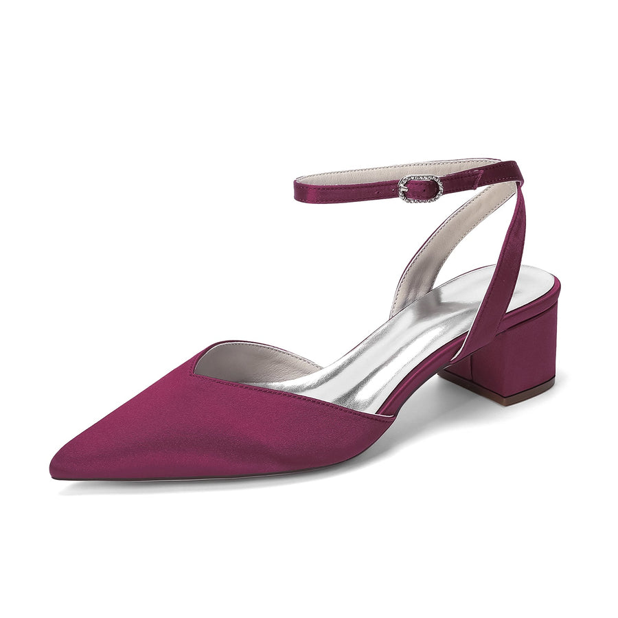 Women's Silk Satin With Closed Toe Ankle Strap Chunky Heel Evening Shoes
