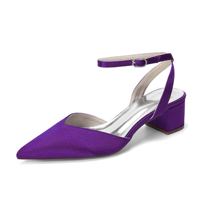 Women's Silk Satin With Closed Toe Ankle Strap Chunky Heel Evening Shoes