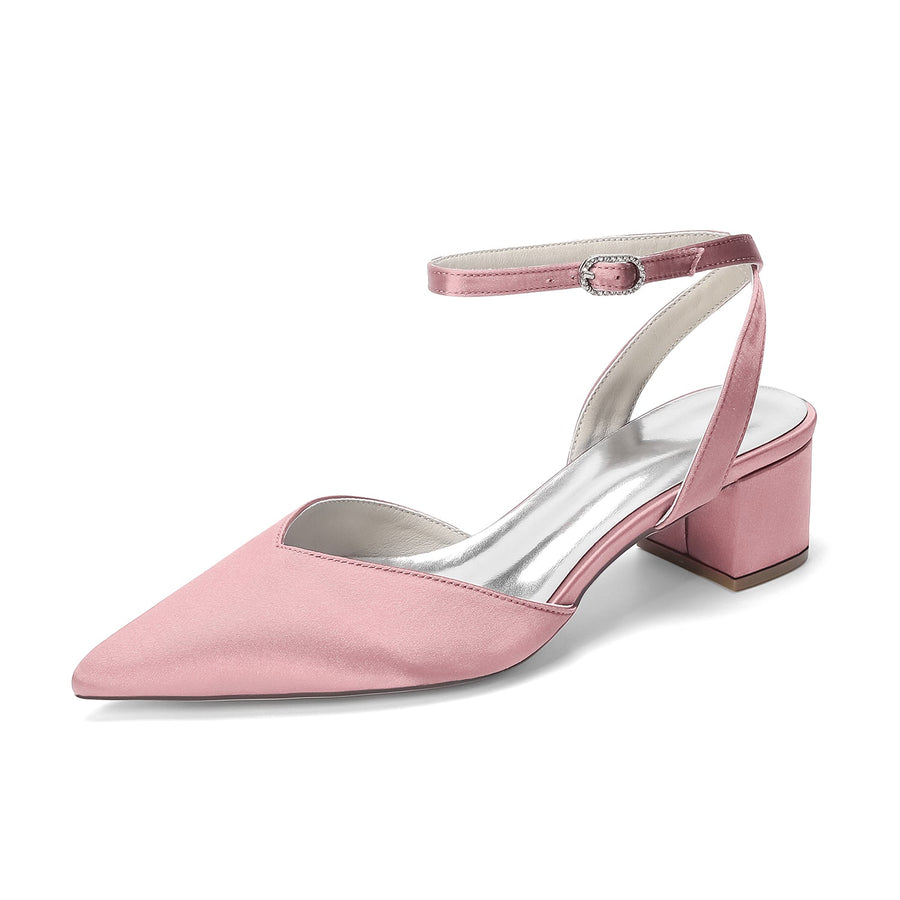 Women's Silk Satin With Closed Toe Ankle Strap Chunky Heel Evening Shoes